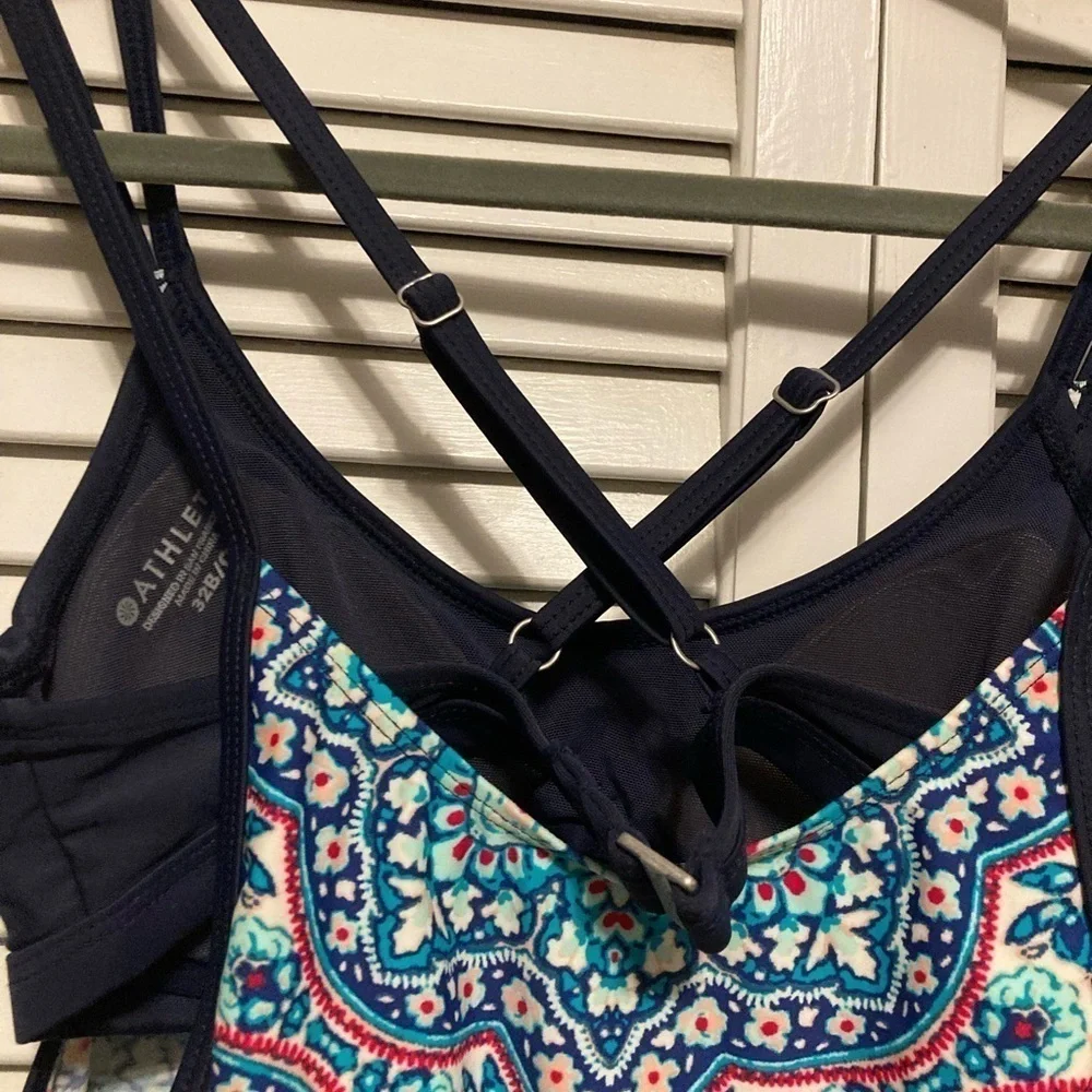 Athleta Monaco Blue And Pink Blousy Tankini Swim Top Size 32B